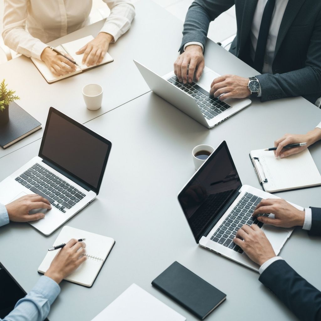 Equipo trabajando en notebooks